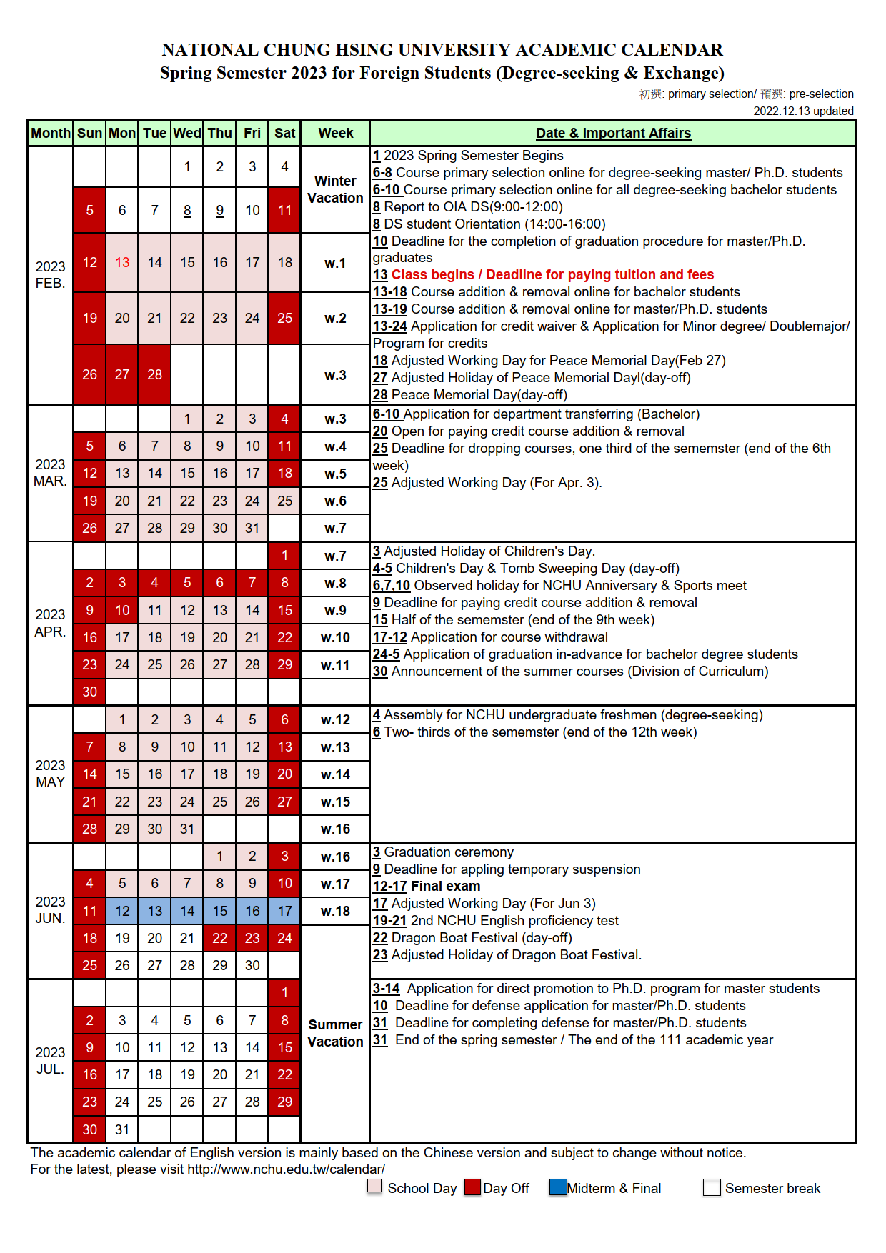 Academic Calendar